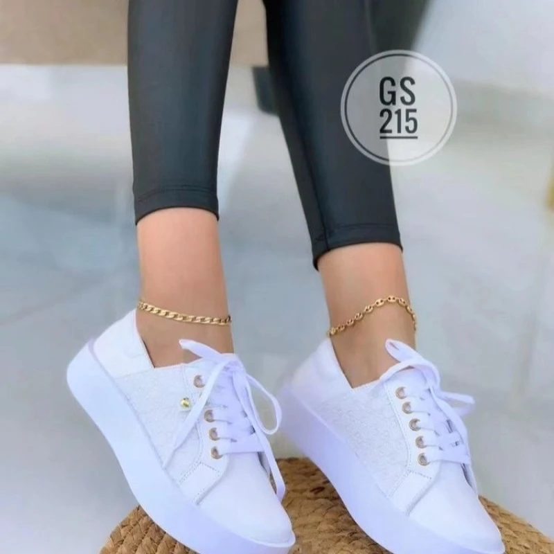 Buty damskie 2023 nowe płaskie buty sportowe na co dzień uniwersalne trampki sznurowane Plus rozmiar 43 Temperament jednolity kolor na co dzień