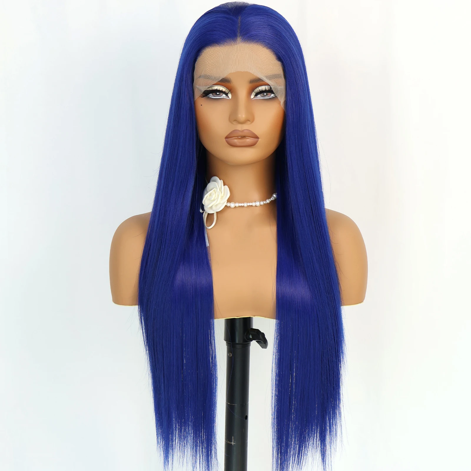 13*4 Lace Front Synthetic Wig for Women,28 Inch Long Straight Blue Hair, Silky Smooth,180% Density, Tangle Resistant, Easy-style, Adjustable Wig Cap, Daily Wear, Party, Photoshoot, Halloween Costume