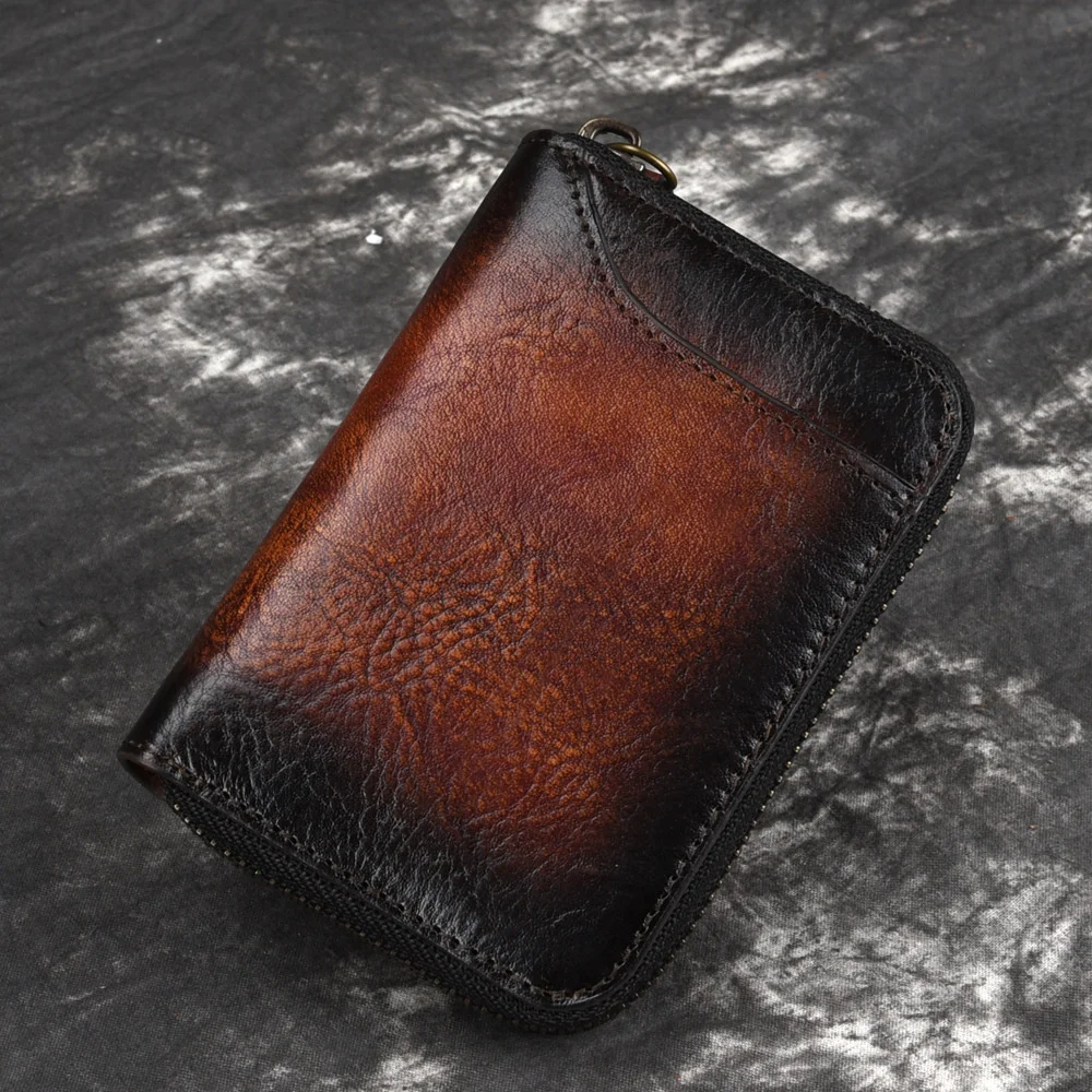 Wallet Short Men Zipper Mini Bag Genuine Leather ID Credit Card Holder Vintage Natural Skin Male Money Coin Small Purse