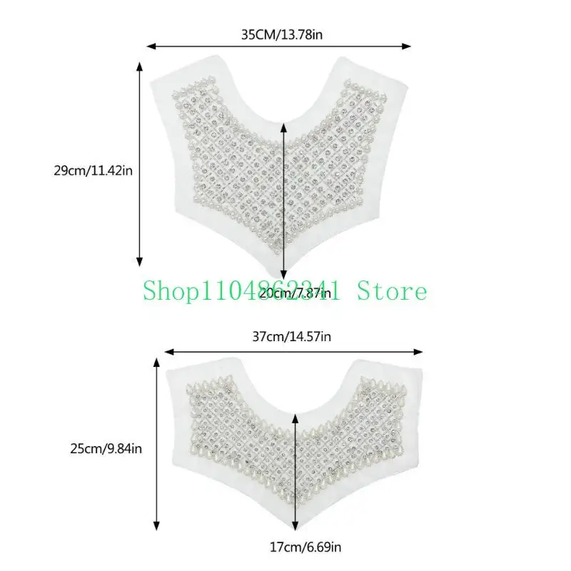 5ASD أنيقة أورجانزا من طوق الدانتيل خط العنق مع أحجار الراين لؤلؤة الخرز خياطة على بقع لثوب الزفاف فستان DIY