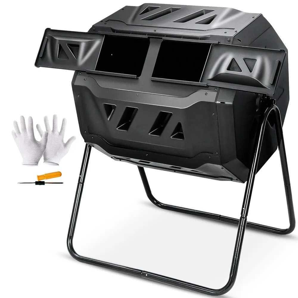 

43 Gallon Compost Tumbler Bin Composter Dual Chamber BPA Free Compost Bin Outdoor Rotating Garden Yard Waste Bins, Customized