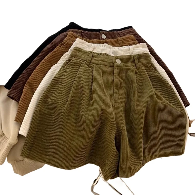 

Вельветовые спортивные шорты в стиле ретро, женские 2026, осенне-зимняя свободная верхняя одежда с высокой талией, повседневные широкие брюки с надписью