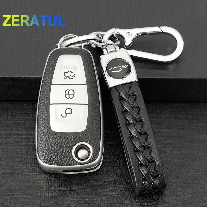 TPU Leather Car Key Case Cover Auto Key Holder for Ford Ranger C-Max S-Max Focus Galaxy Mondeo Transit Tourneo Custom