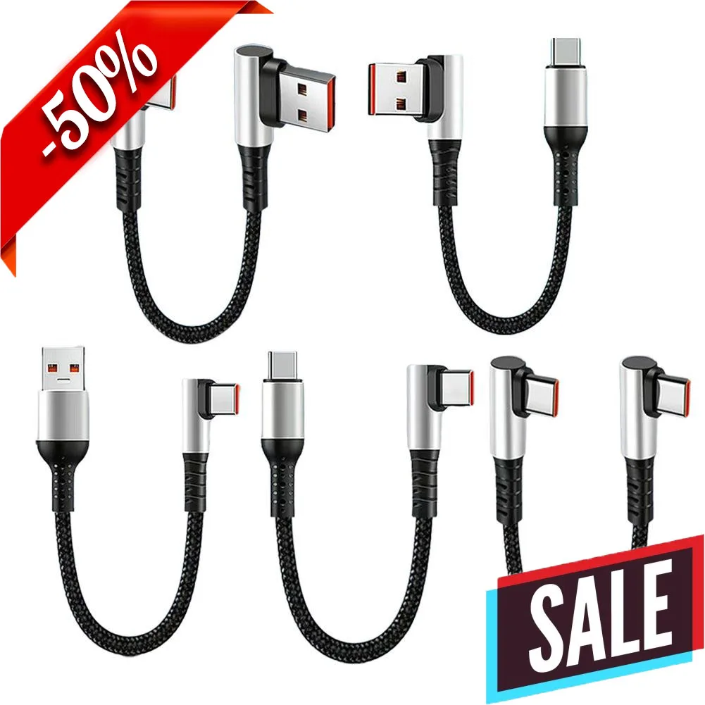 Cable USB C de ángulo recto de 0,25 m USB C a USBC/USB a USB C Cable de carga rápida para iPhone Smart Phone Power Bank Laptop