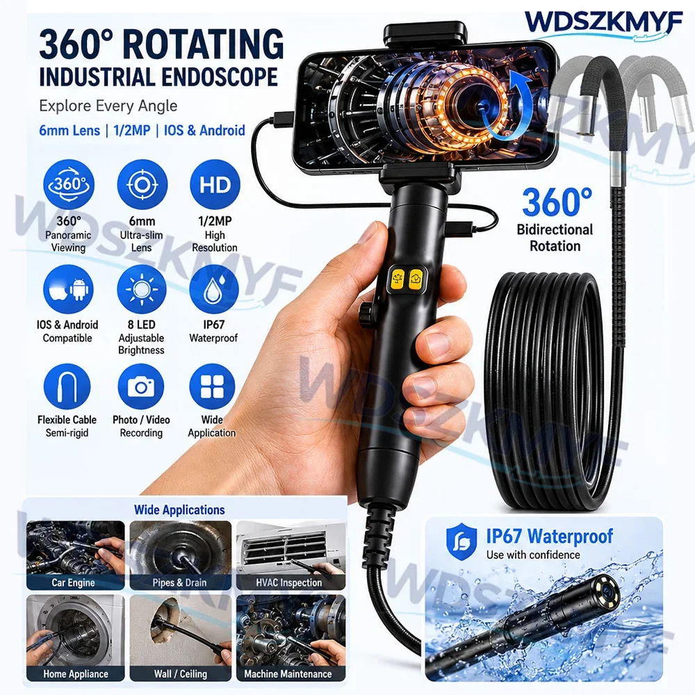 Two-Way 360 ° Rotating Borescope, 1080P Camera, endoscope wi