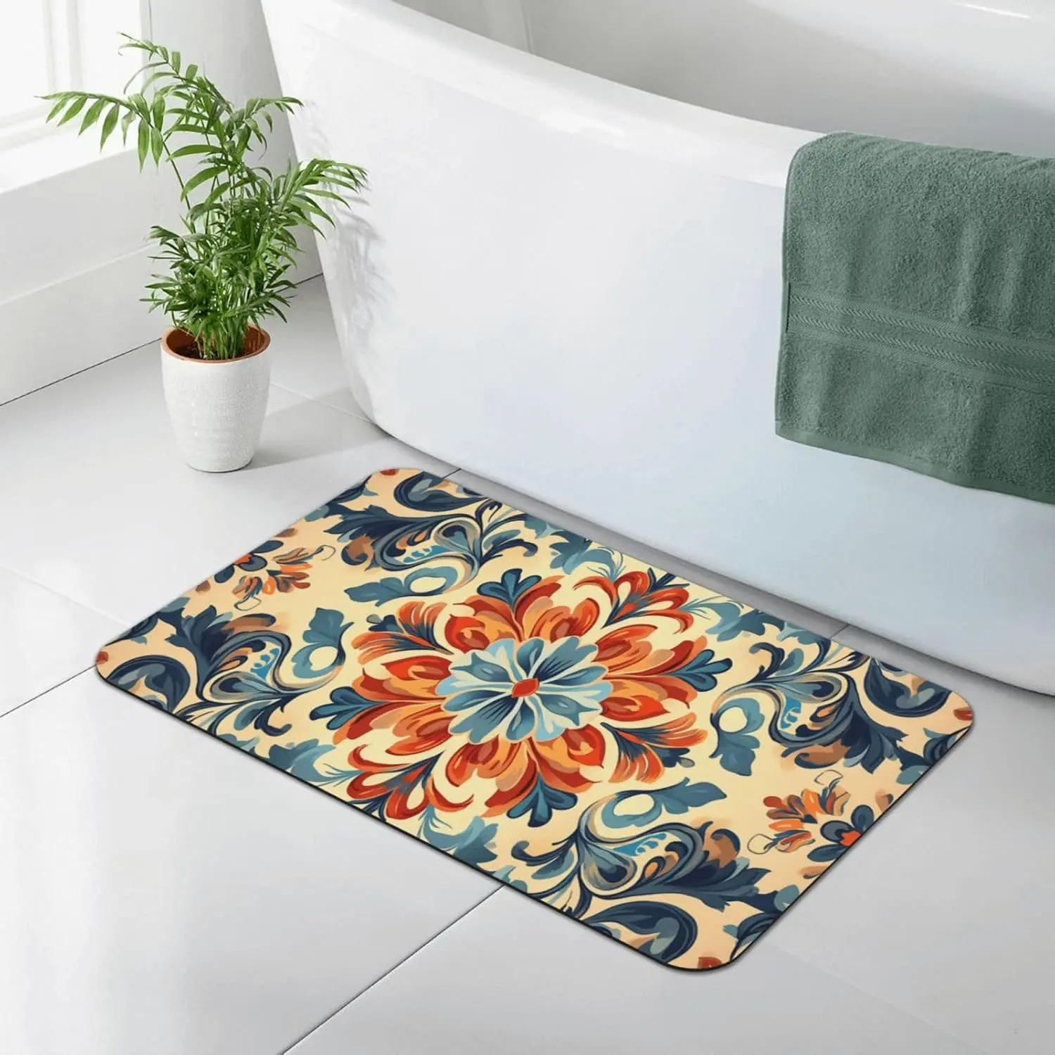 Moroccan Boho Floral Print Area Rug Runner Mat for Home Decor Living Room Accent Piece Mediterranean Style Chic House Cushion De