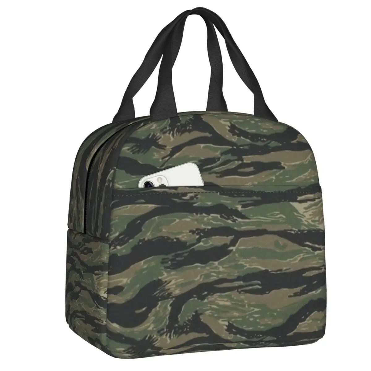 Custom Tiger Stripes Camo Resuable Lunch Box Women Waterproof Camouflage Thermal Cooler Food Insulated Lunch Bag Office Work