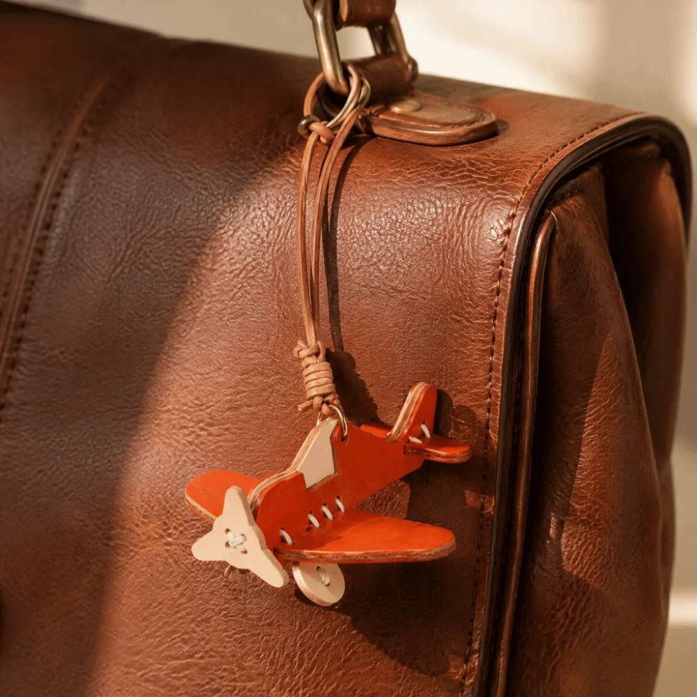 Genuine Leather Airplane Keychain Smooth Texture Lightweight Bag Charm Mini Airplane Shape Refined Car Hanging Ornament