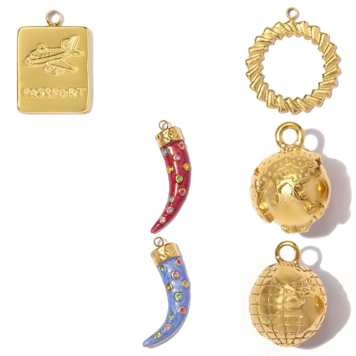 3Pcs/Lot Stainless Steel Ox Horn Charms Globe Pendants For DIY Making Fashion Necklace Jewelry Accessory Wholesale