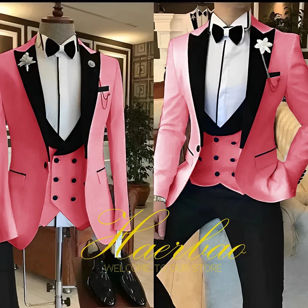 White Men Suits 3 Piece Slim Fit Groom Tuxedos for Wedding Groomsmen Italian Style Suit Jacket with Double Breasted Vest Pants