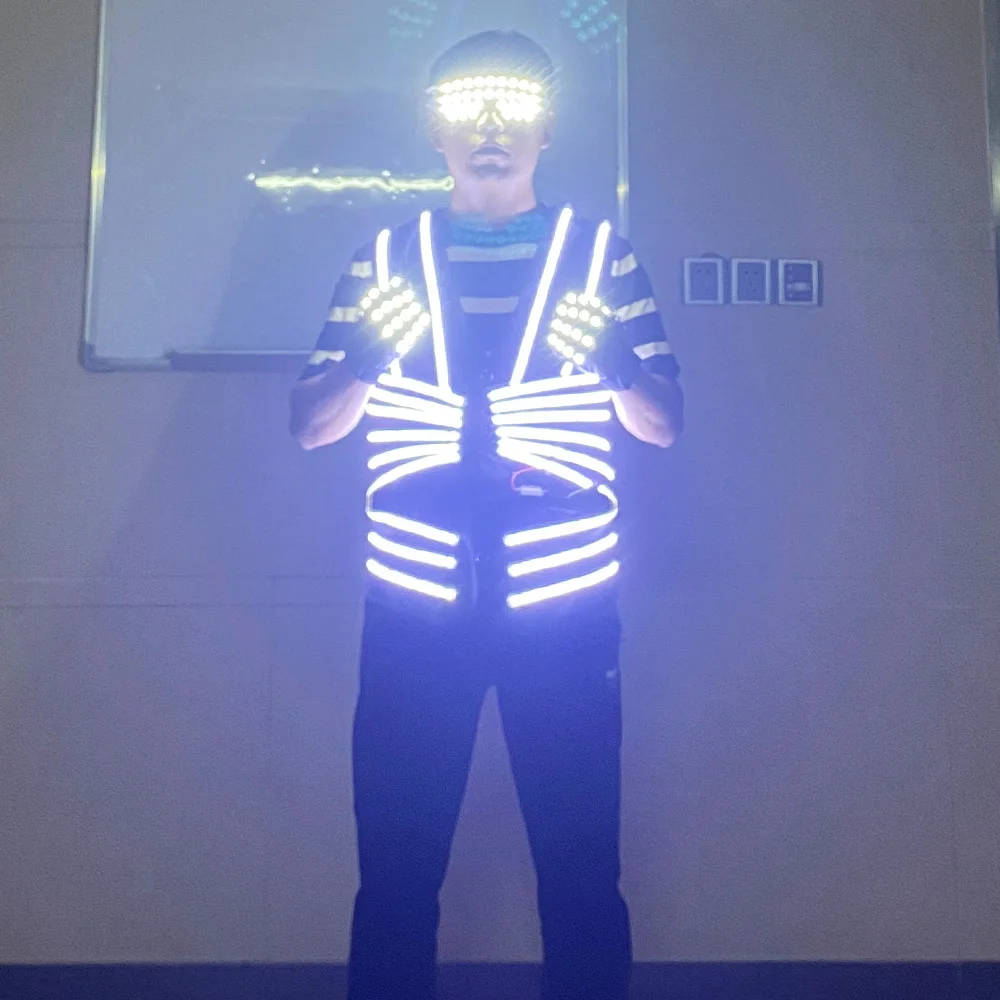 LED vest Glasses gloves Nightclub host Light up costume magician performing Light Up vest Halloween LED glasses glove jacket