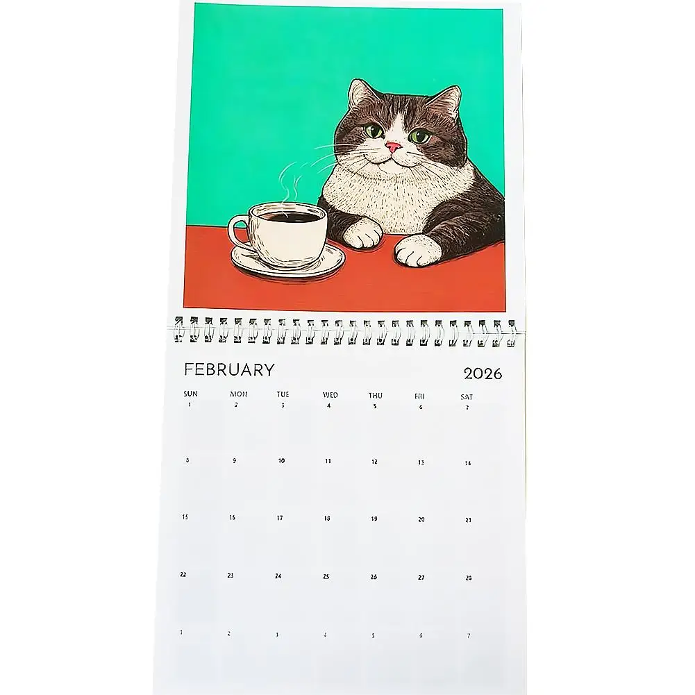 2026 bonito sapo chapéu gato leitura gato verde café gato dos desenhos animados calendário gato ilustrações calendário de mesa versátil decoração da parede