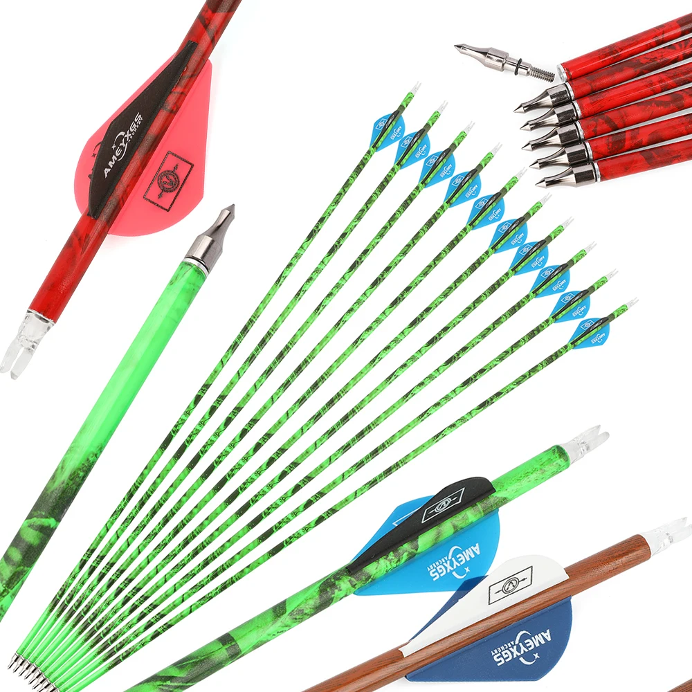 

12pcs SP500 Mixed Carbon Arrow 31.5" Arrow ID 6.2mm Shaft 2" Rubber Feather Recurve Compound Bow Archery Hunting Shooting Target