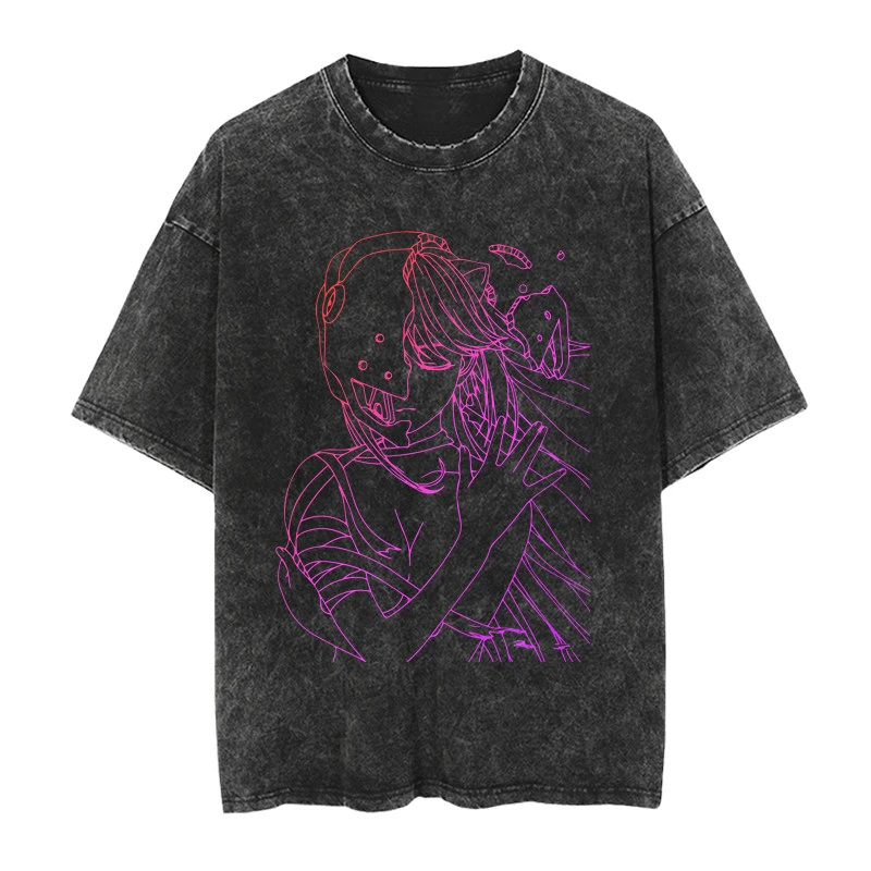 Retro Japanese Anime Elfen Lied Retro Washed Vintage T-shirt Streetwear Casual Harajuku Pattern Short-sleeved Trendy