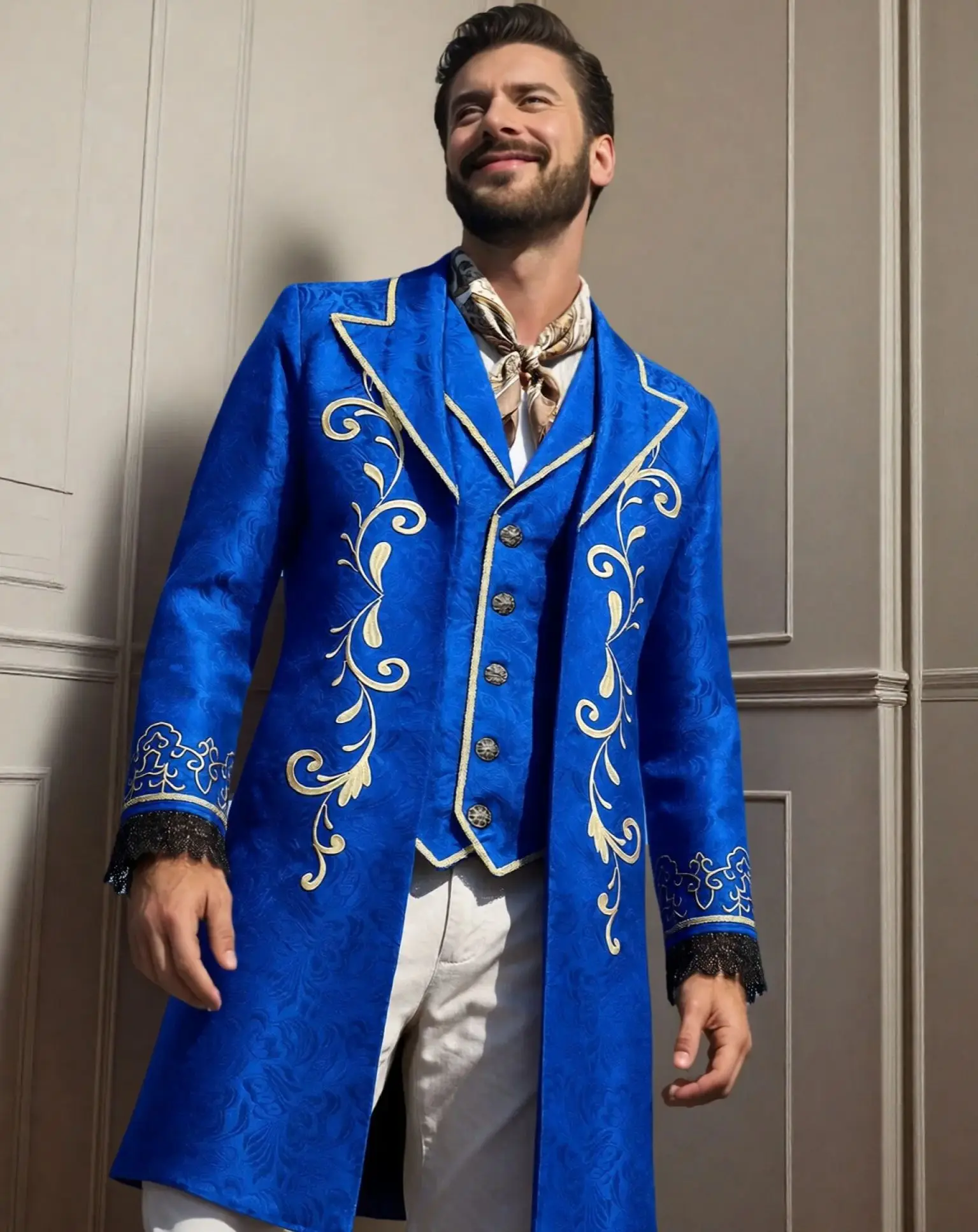 2027 New Men's Red Court Prince Formal Jacket, Halloween Cosplay Trench Coat, Available in Black or Blue. 2026