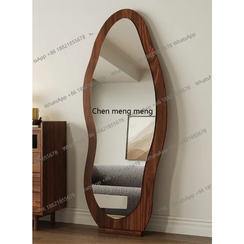 XSolid wood full-length mirror, wall-mounted floor-to-ceiling mirror in the entrance of the household bedroom