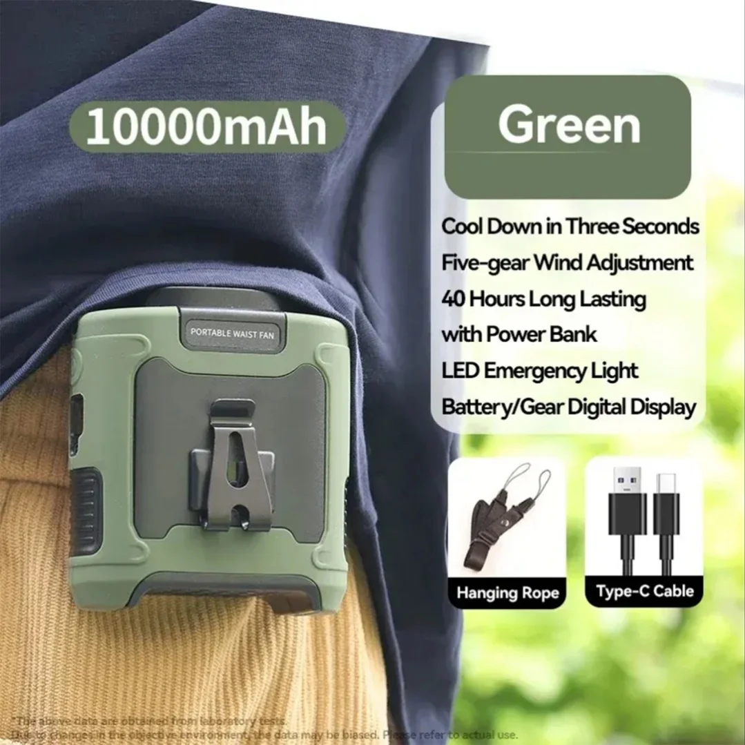 Socool 10000mAh Portable Mini Waist Fan Wearable with Light Rechargeable Battery Multifunction Outdoor Camping Electric