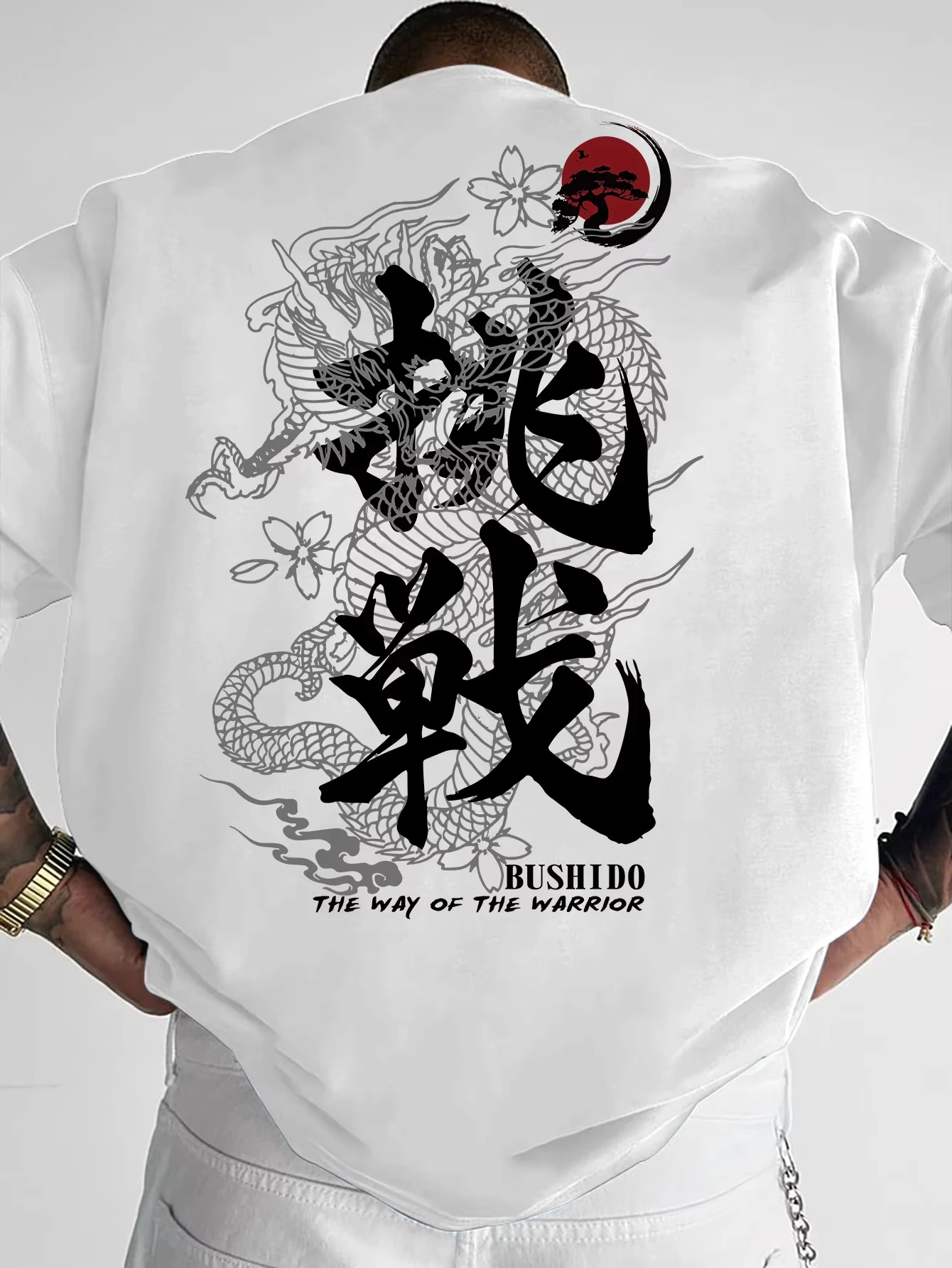 Japanese Samurai Sword Dragon Pattern Printed T-shirt Men Women Cotton Loose Short Sleeve T-shirt Men's T-shirts Men's Clothes