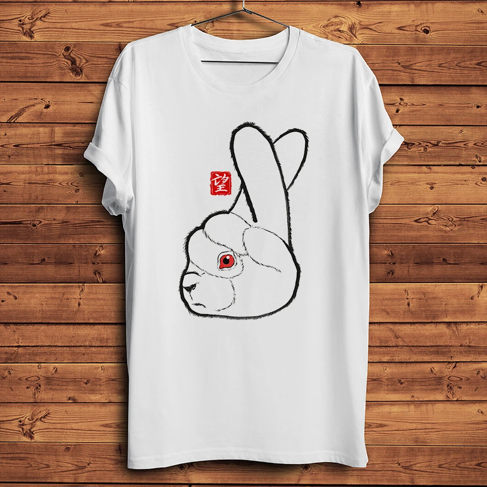 Blessing and Luck Gesture Rabbit Funny T-shirt ,Casual Short Sleeve TShirt Streetwear Unisex Tee,Breathable No-cracking Print
