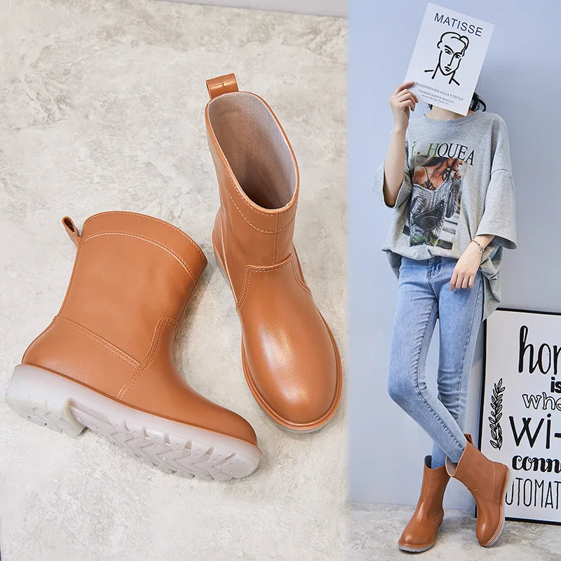 Fashion ladies rain boots high cross-cut mid-barrel Korean version anti-slip adult rain boots rubber shoes  plastic water boots