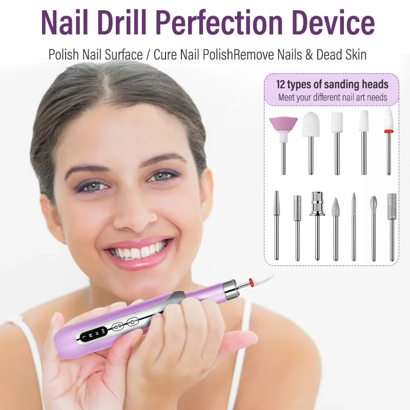 

New Portable Nail Polisher Rechargeable Electric Manicure Nail Drill Machine Drill Machine Kit for Home Manicure Pedicure Nail