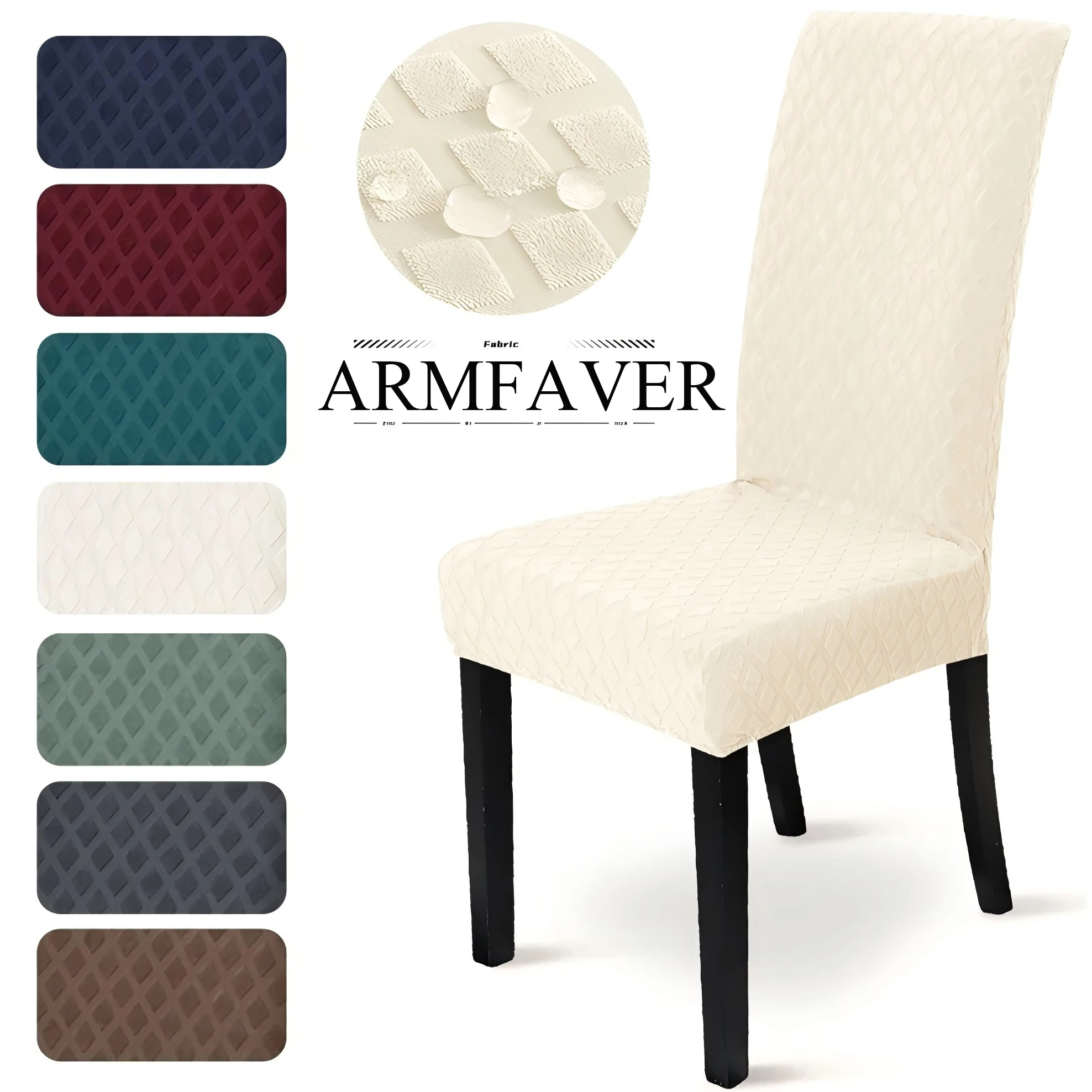 ARMFAVER Jacquard-elastischer Stuhlbezug, wasserdichter Esszimmerstuhl-Sitzbezug für Küche, Hochzeit, Bankett, abnehmbarer Sitzbezug
