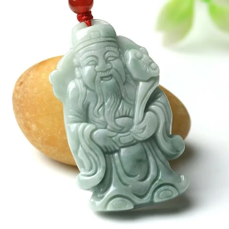 

Natural Real Emerald Light Green Welcomes The God of Wealth Pendant Myanmar Necklace Jewelry Charm Designer Luxury Vintage Women