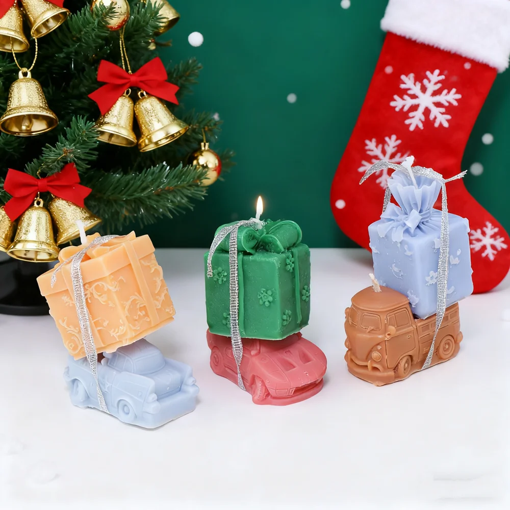 3D Weihnachten Zwerg Santa der Auto Silikon Formen Weihnachten Geschenk Box Kerze Form DIY Aromatherapie Seife Formen Geschenk Weihnachten Dekor