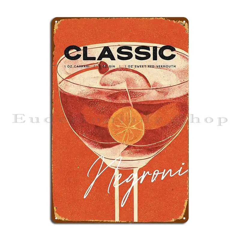 Negroni Retro Cocktail Poster Close Up Bar Prints Vintage Drinks Recipe Wall Art Metal Sign Bar Print Party Wall Cave