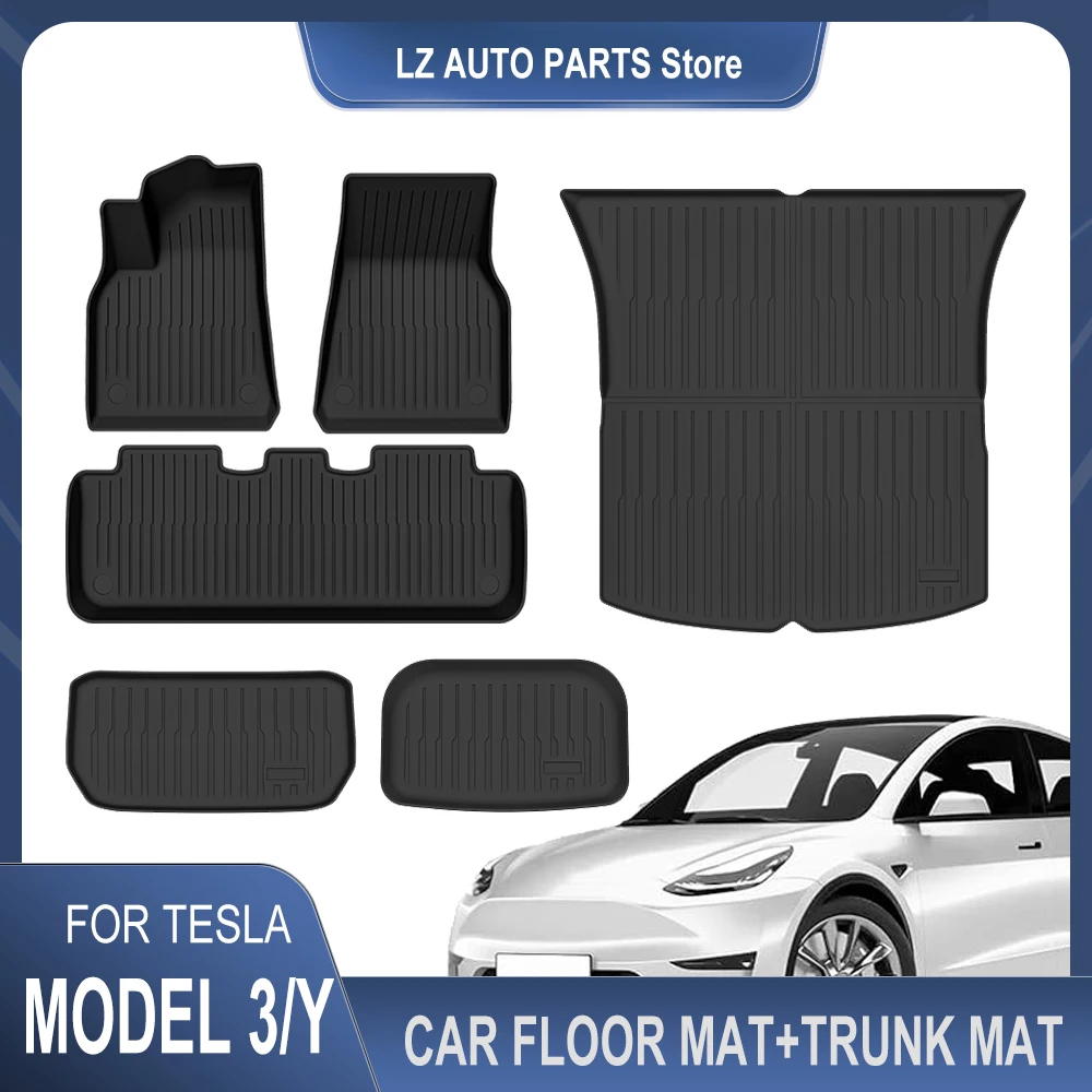 

TPE Car Floor Mats for Tesla Model 3 Highland Model Y 2019-2025 Luggage Mat Set Four Seasons Waterproof Anti-slip Trunk Mat
