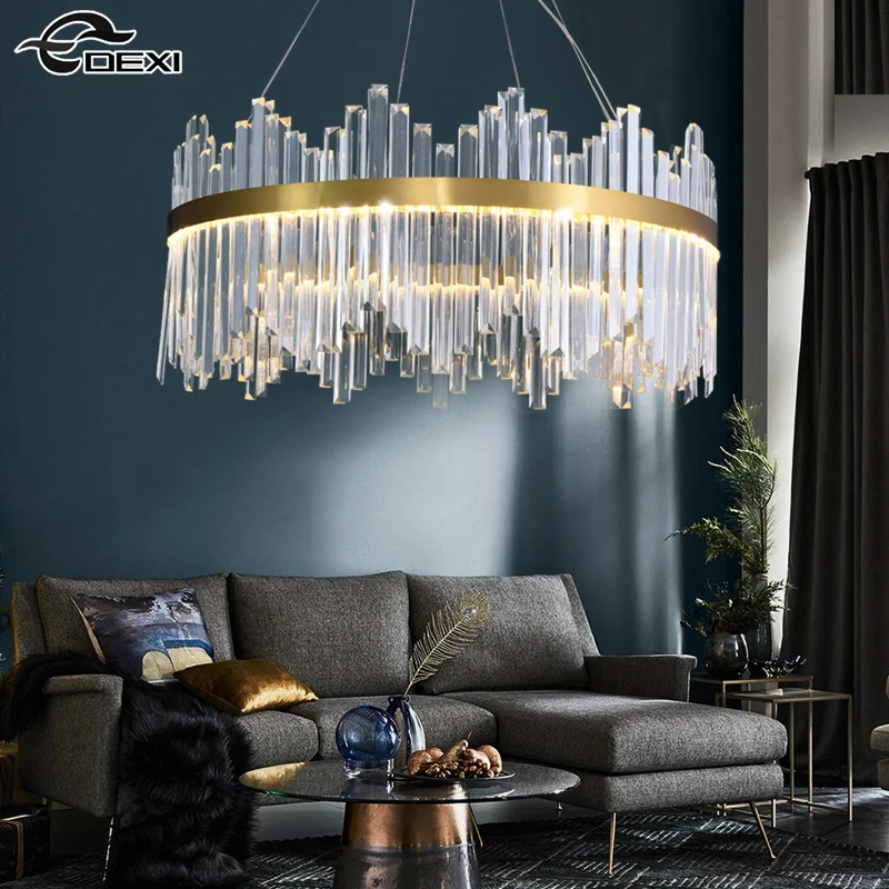 Nordic Living Room Crystal Chandelier Bedroom Dining Hall Ceiling Lamp Villa Office Ceiling Lighting Device LED Tricolor Lights