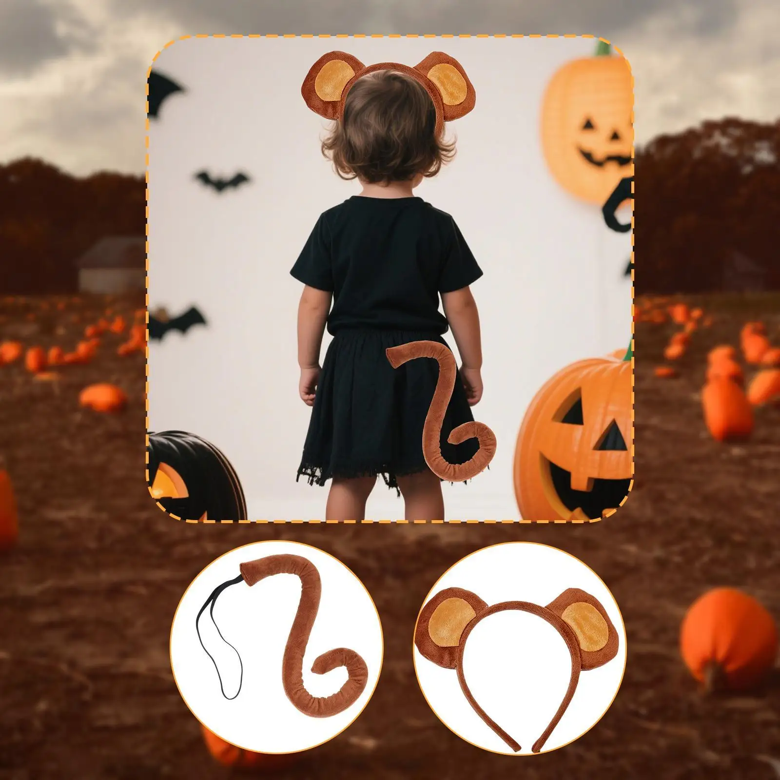 

Monkey Ears and Tail Set Monkey Hair Hoop for Christmas Role Play Fancy Dress