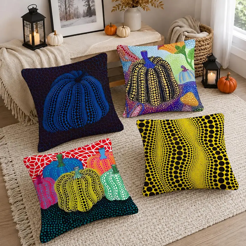 Hot Artist Yayoi Kusama Cushion Cover Washable Short Plush Pillowcase, Wrinkle Resistant Cushion Cover for Bedroom Decor Gift