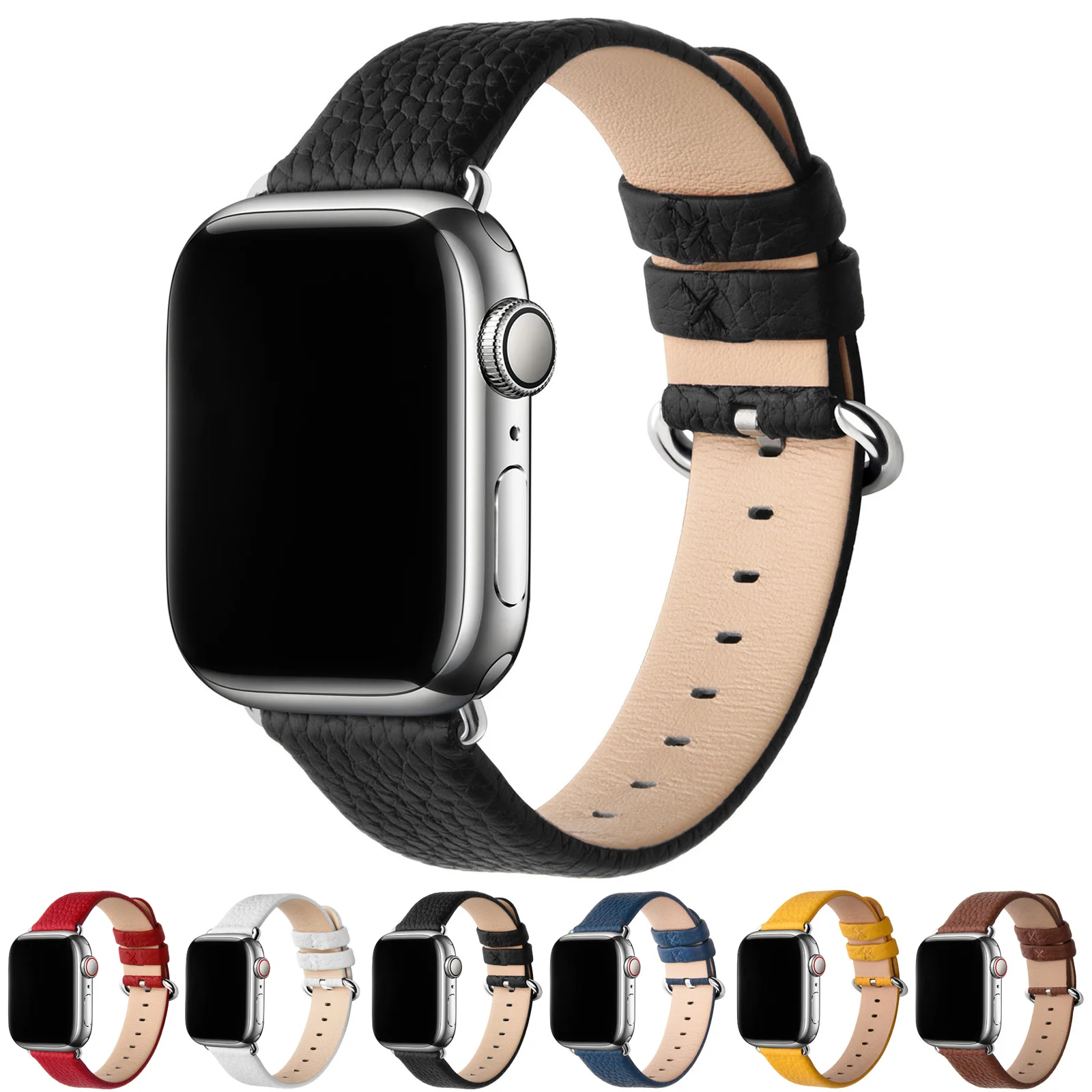 

Fullmosa for Apple Watch Band Litchi Leather Strap for Series 9 8 7 6 5 4 3 2 1 SE Ultra 2 49mm 45mm 41mm 44mm 40mm 42mm 38mm