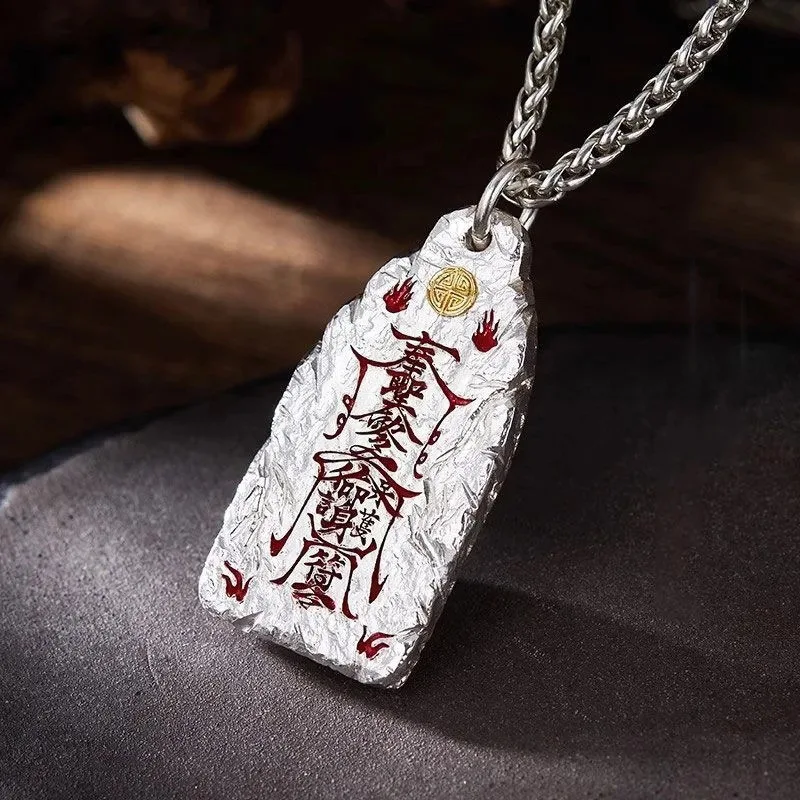 

Blessing Taoist Scriptures Amulet Necklace For Men Jewelry Retro Gold Silver Collision Fortune Lucky Pendant Male Accessories