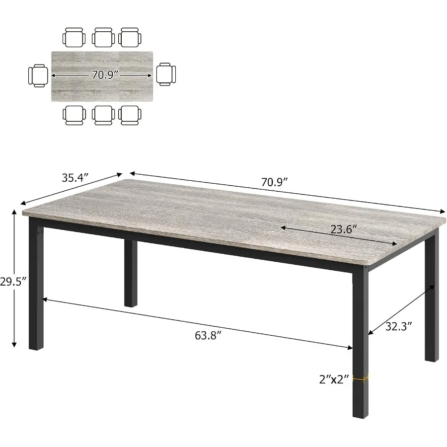 Industrial Dining Table for 6-8 People, Long Kitchen Table, Solid Wood, Matte Black, Rustic Modern Design with Heavy-Duty Steel