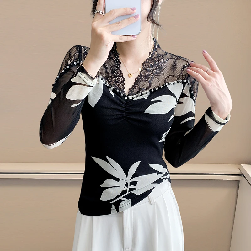 

Бисероплетение,Новинка,Европейская,Одежда,Тонкая,Сетка,Футболка,Мода,Сексуальная,В-образный вырез,Пэчворк,Кружево,Женские,Топы,Длинный рукав,Уселые,Тюльники,10039