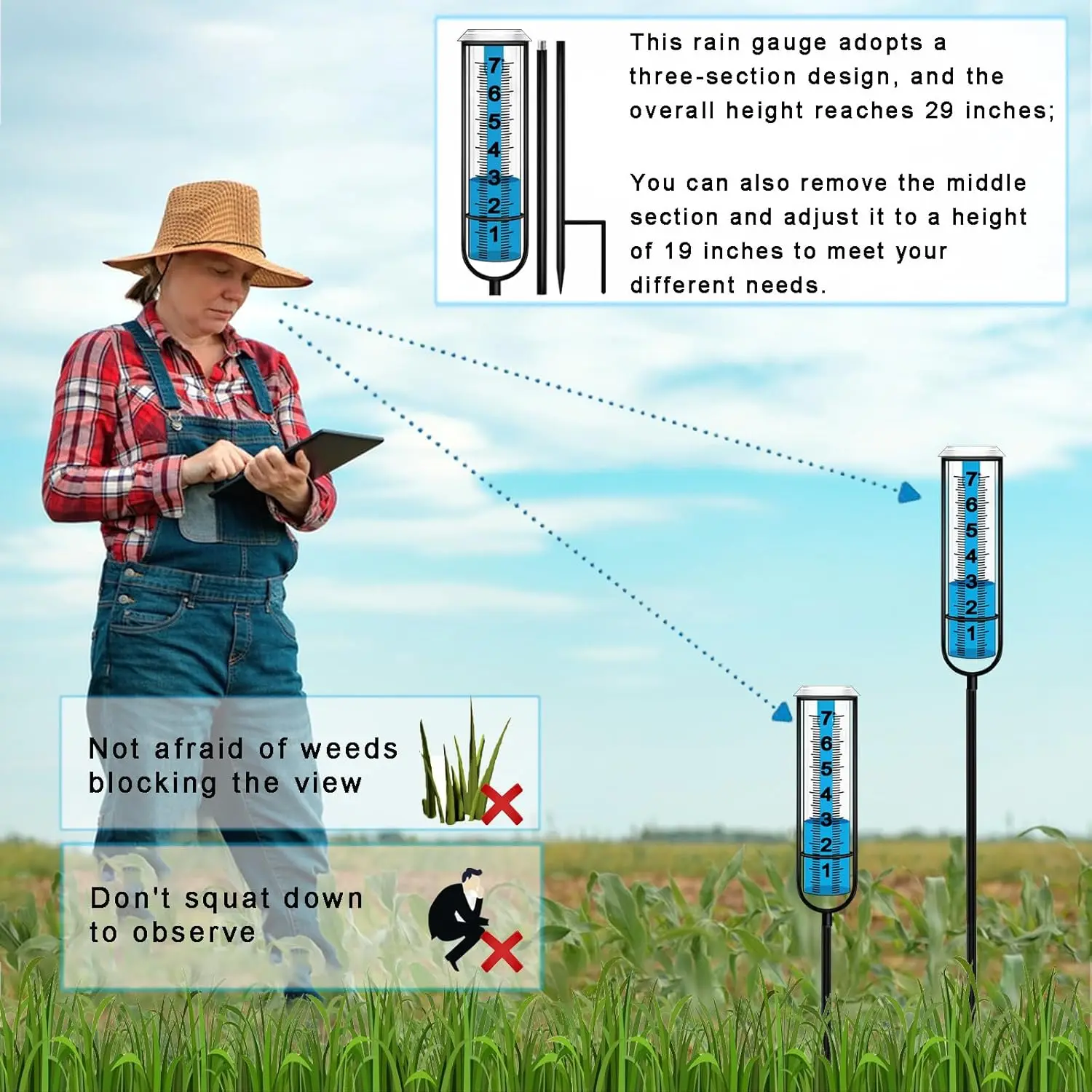 Rain Gauge Outdoor Accurate rain gauges Outdoors Best Rated Tall rain Gauge for Yard with Stake Decorative rain Measure Gauge