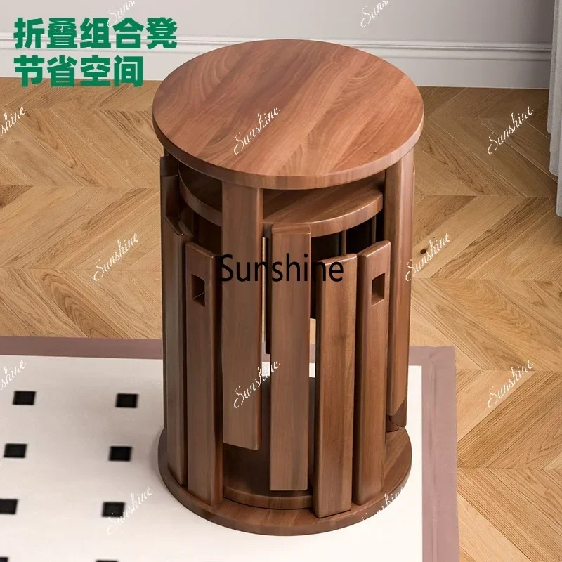 Stacked stool, modern dining chair, wooden stacked stool, solid wood round stool, household storageW