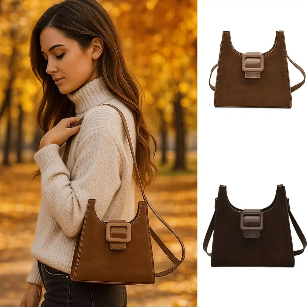 

Trendy Trendy Square Bucket Bag Frosting French Suede Crossbody Bag Leisure Handbag Retro Shoulder Bag Autumn