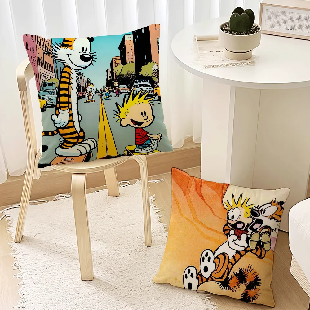 Comic C-Calvin and H-Hobbes Pillow Case Living Room Accent Couch Back Support Square Lounge Restful Nap Companion ﻿