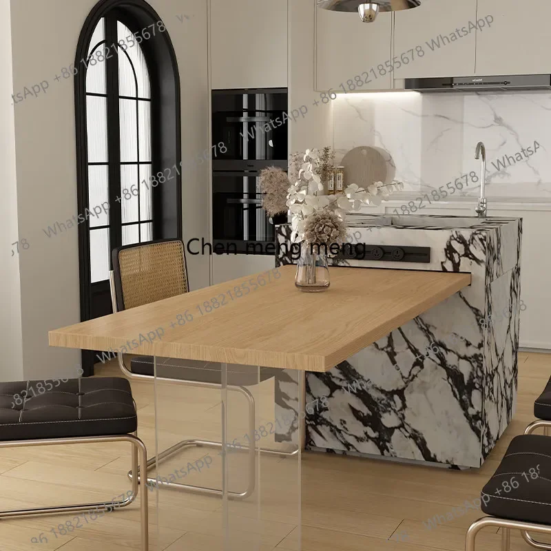 French island dining table simple modern telescopic island integrated island solid wood suspended dining table E136