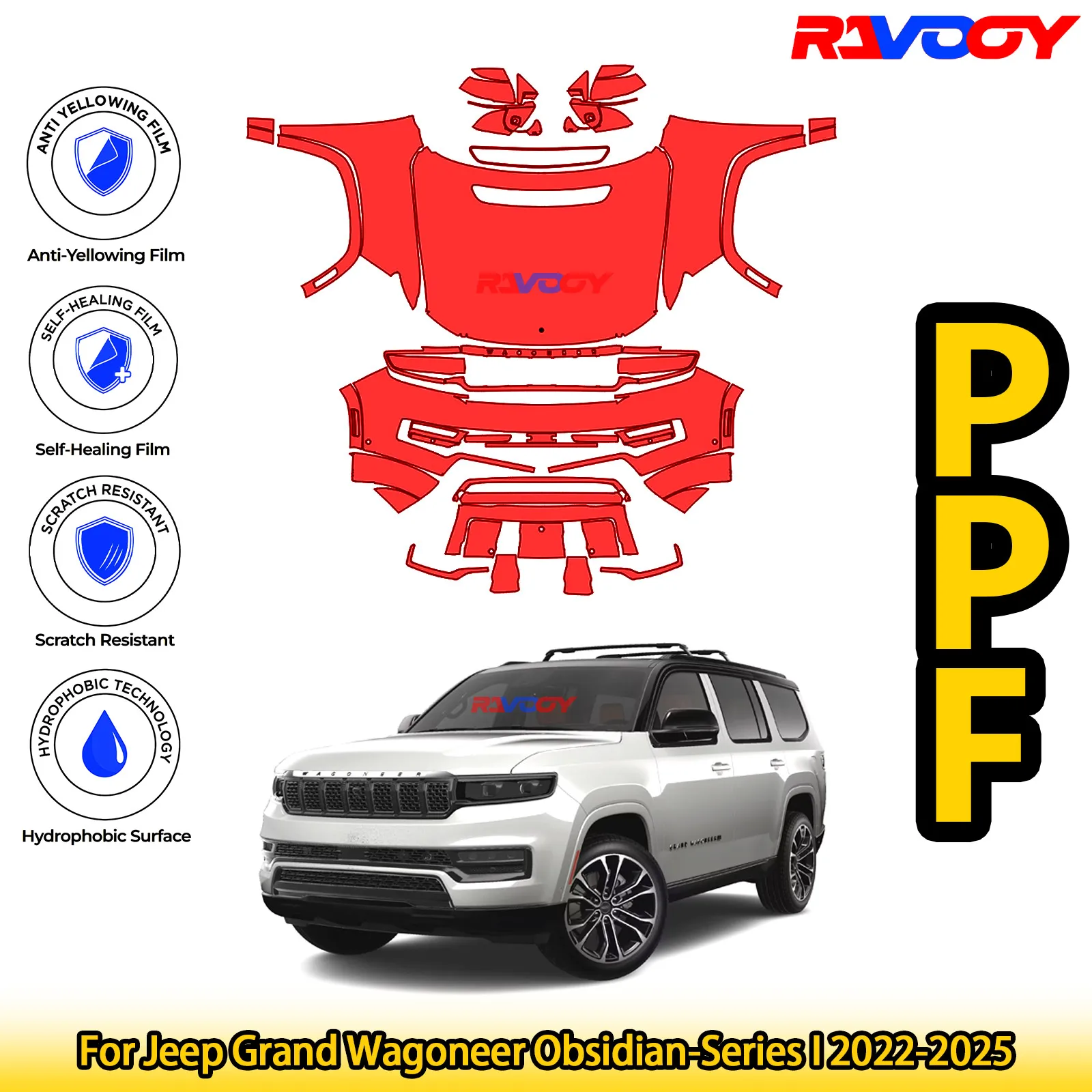 

For Jeep Grand Wagoneer Obsidian-Series I 2022-2025 Glossy Matte Black Precut front PPF Kit Paint Protection Film