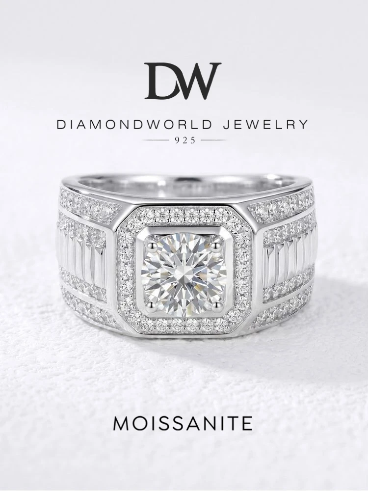 DWJ 1CT D Farbe Luxuriöse Zertifizierte Echte Moissanit Diamant Hochzeit Ringe Für Männer 925 Sterling Silber Hohe Qualität Edlen Schmuck