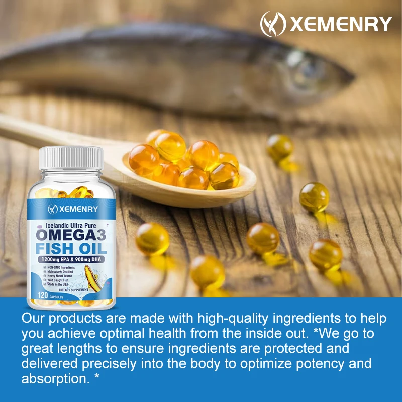 Omega 3 Fish Oil Capsules - Rich in DHA/EPA - Promotes Joint, Eye, Skin Health, Immune Support