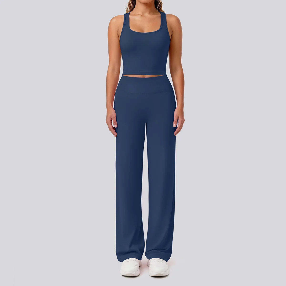Fitness Suit Women Yoga Set Racerback Crop Tank Top High Waist Wide Leg Pants Workout Tracksuit Gym Clothing Sportswear Outfits