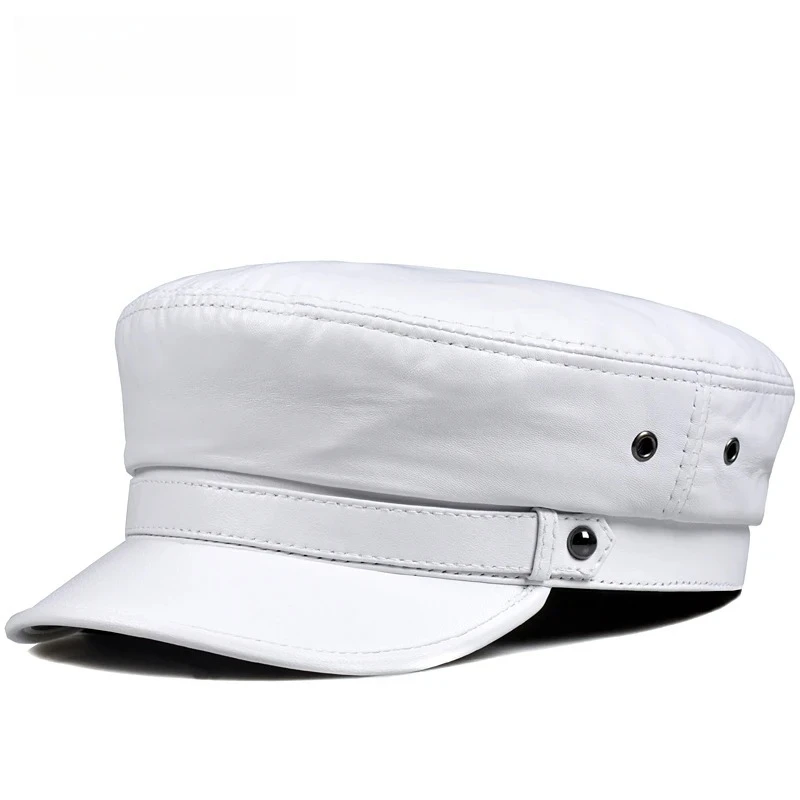 

Весенняя теплая кепка в корейском стиле унисекс из натуральной кожи для мужчин и женщин, белая/красная, повседневная, с плоским верхом, в стиле милитари, студенческая, уличная одежда
