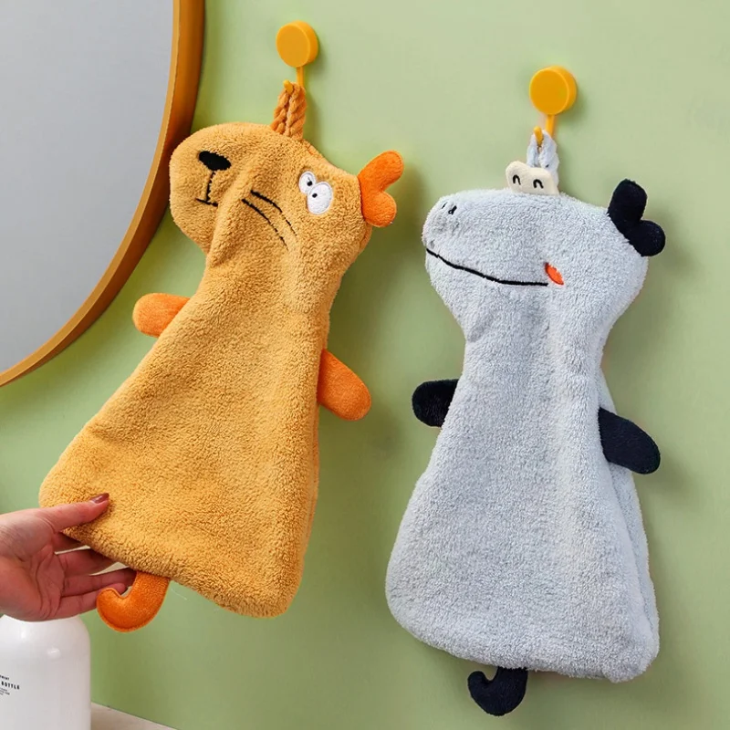 Cartoon Animals Hand Towel Soft Coral Fleece Hand Towels Kitchen Bathroom Quick Dry Soft Absorbent Towels Children's Handkerchie