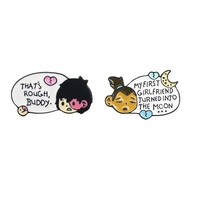 2 Pcs Cute Cartoon Boy And Girl'S Thinking Pins Set My First Girlfriend Turned Into The Moon That's Rough Buddy Figure Brooches