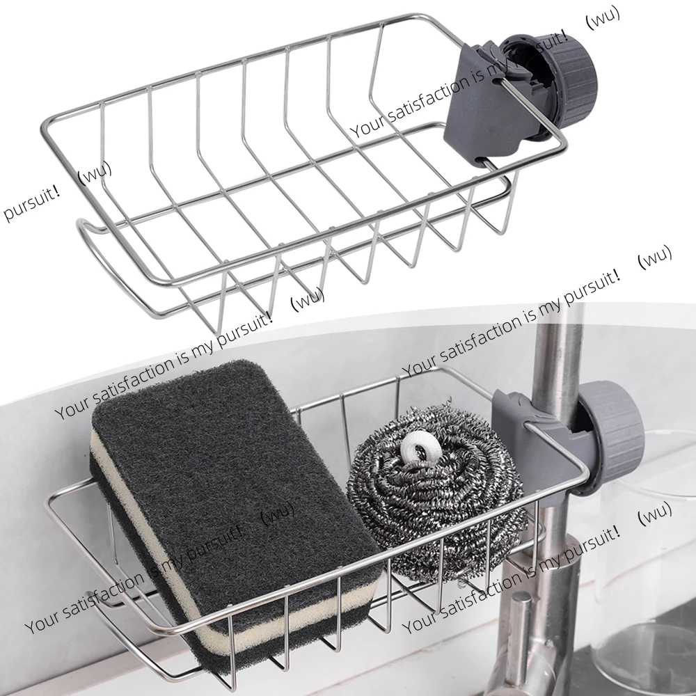 Kitchen stainless steel sink drain rack sponge towel rag faucet storage